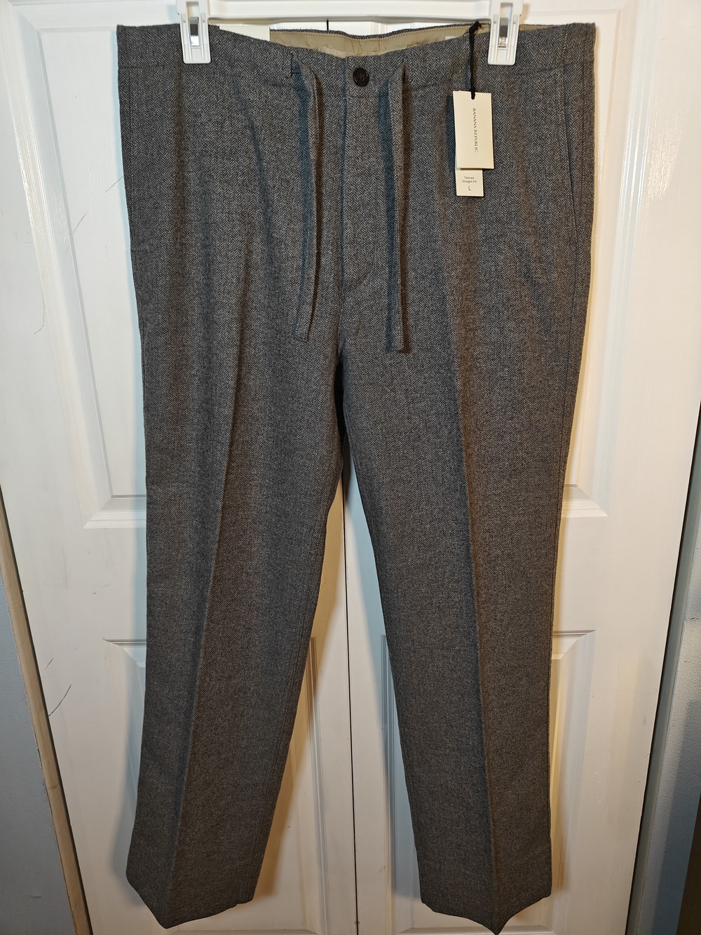 NWT Banana Republic Salado Mens Large Gray Lanificio Wool Tweed Drawstring Pant